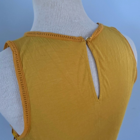 LOFT lacy laser cut cami top in marigold Sleeveless Tank Top Cut Out Design Sz S - Picture 7 of 12